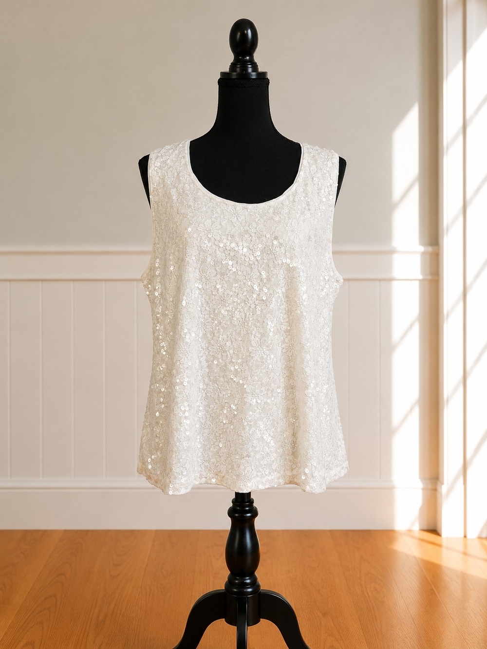 Chicos White Sequin Sleeveless Tank Top